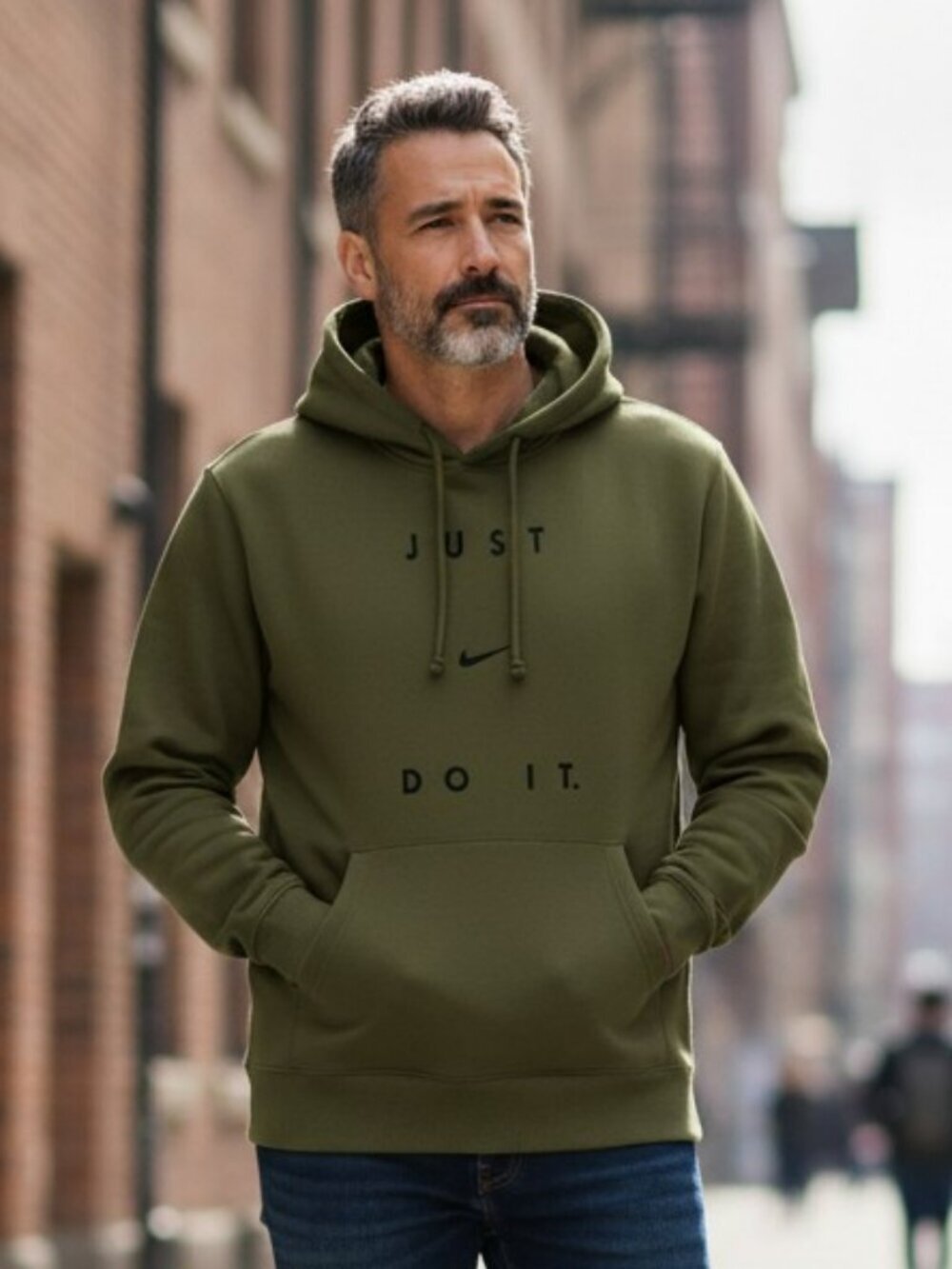 Nike Mens Small Olive Green Just Do It Therma Fleece Pullover Hoodie Size S